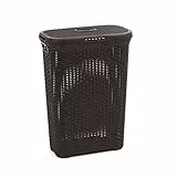 Curver 00709-210-00 Rattanoptik 40 L Wäschebox, Plastik, Dunkelbraun, 44,7 x 26,5 x 61,2 cm