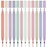 Svalor Dual Tips Textmarker 12 Stück, Highlighter Pen Doppelkopf 2-in-1, Ästhetische Textmarker Pastell Set Stifte Aesthetic, Keine Blutung, Trocknet Schnell - für Schulen Studenten Bürobedarf