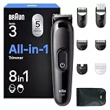 Braun Multigroom All-in-One Series 3, 8-in-1 Trimmer AIO3545, Schwarz - Barttrimmer, Haarschneider, Haarschneidemaschine für Gesicht und Kopf, 14 Längen, 50 Min. Akku