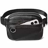 Leresas Gürteltasche für Damen und Herren, 2 l, veganes Leder, modische Hüfttasche, für Reisen, Wandern, Laufen, Schwarz, 8 inches x 2.75 inches x 5 inches, Trendige Bauchtasche