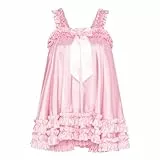 Satini Dessous Satin Sissy Gerafft Rüschen Babydoll-Stil Kleid Negligee Feminin Crossdress Cosplay (Zartrosa, S)