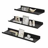 SONGMICS Wandregale aus Metall, 3er Set, Schweberegale, Industrie-Design, Wandboards, für Dekos, für Schlafzimmer, Küche, Badezimmer, Wohnzimmer, unterschiedliche Layouts, schwarz LFS12BK