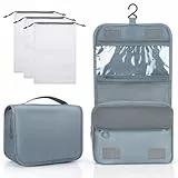 Zivacate Kulturtasche zum Aufhängen, wasserdichte Kosmetiktasche, Kulturbeutel mit Griff, Faltbare Tragbare Waschtasche mit 3 Kordelzug Organizer Tasche für Reisen, Geschäft, Fitness, Camping –Grau