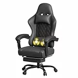 JUMMICO Gaming Stuhl, Schreibtischstuhl mit Massagefunktion,Bürostuhl Ergonomisch mit Fußstütze,150 kg, Schwarz