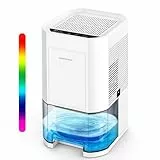 Luftentfeuchter elektrisch,1200ml Raumentfeuchter für zuhause leise,klein dehumidifier Automatisches Abtauen für Keller Badezimmer,7 Farben Licht Entfeuchter mit Timer -Gegen Feuchtigkeit,Nacht modi