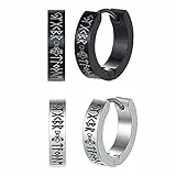 Aroncent Ohrringe Wikinger Creolen Ohrstecker: 2 Paar Herren Damen Edelstahl Schwarz Silber Punk Rund Ohrringe Set Vikings Ohrstecker Ohrschmuck Geschenk für Männer Frauen Unisex