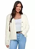 GRACE KARIN Strickjacken für Damen V-Neck Langarm Strickjacke mit Holzknöpfen Weich Elastisch Bequem Herbst Winter Kurz Strickpullover Elegant Casual Schulterjacke Top