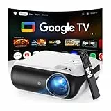 Official Google TV Smart Beamer 4k, HAPPRUN 25000L Full HD Beamer Heimkino mit Dolby Audio, Wi-Fi & Bluetooth, Integrierte Streaming-Apps, 300' Projektor Kompatibel mit Spielkonsolen und Handy