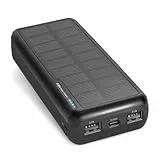 SBS Solar PowerBank, 20.000 mAh, Powerbank mit Solarpanel, Schnellladung, Intelligent Charge (IC), LED-Ladegerät, USB-C, USB-A, tragbares Reiseladegerät, kompaktes Design, Schwarz