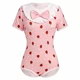 IBAKOM Damen Niedlicher Druck Pyjama Body Kurzarm Strampler Einteiler Nachtwäsche Trikot Nachtwäsche Unterkleidung Schlafanzug Lounge-Wäsche Pfirsich M