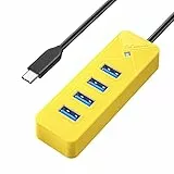 GiGimundo USB C Hub，4 Port USB 3.0 Hub Adapter für Laptop, Schnelle Datenübertragung USB Verteiler 3.0(15cm Kabel) Kompatibel mit MacBook, PS4, Surface Pro, Flash Drive, Mobile HDD, Gelb (PG4U-C3)