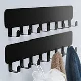 pickpiff Klebehaken Extra Stark Schwarz, Handtuchhalter Ohne Bohren Edelstahl Schwarz, 8 badezimmer handtuchhalter Selbstklebend, Wandhaken Selbstklebend für Küche und Bad, 2 STÜCK