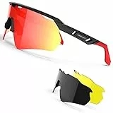 HAAYOT Polarisierte Radsportbrille für Männer Frauen Sport-Sonnenbrille mit 3 Gläsern TR90 Rahmen MTB-Brille Mountainbike-Brille Laufen Angeln Fahren Radfahren, Glänzend Schwarz & Rot