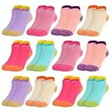 ZERULETS Mädchen Sneaker Socken 12 Paar Gestreifte Sportsocken mit Lasche Weiche Atmungsaktive Bunte Baumwoll Schulsocken Laufsocken für Kleinkinder Kinder 7-10 Jahren