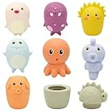 Dhnvcud 8-teiliges Badewannenspielzeug ab 1 2 3 4 Jahr, Silikon Badespielzeug Baby, Schimmelfreies Wasserspielzeug Kinder, Wasserspielzeug Baby ab 6 Monate, Spielzeug Badewanne, Bath Toys