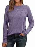 Cuptacc Pullover Damen Rundhalsausschnitt Oberteile Mit Falten Lange Pullover Shirt Elegant Lila,Groß XXXL