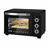 WOLTU Mini Backofen 21 L, elektrischer Minibackofen, Miniofen, Pizzaofen, 1280 W, 100-230 °C, Timer 60 Min., Ober-/Unterhitze, Doppelverglasung, Schwarz