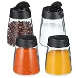 HEMOTON 4 Stücke Gewürzgläser Mit Doppeldeckel, 150ml Glasflaschen Gewürzbehälter Für Salz Pfeffer, Praktische Gewürzstreuer, Gewürzdosen, Aufbewahrung Für Küche Und Bbq Schwarz