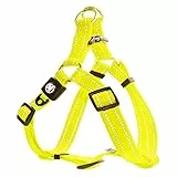 DDOXX Reflektierendes Nylon Step-In Hundegeschirr - Verstellbare Brust Welpengeschirr für alle Größen - L (Gelb)