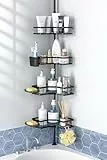 FINIBO Teleskop Duschregal Ohne Bohren, Teleskopregal Bad Duschablage mit 4 Dusche Eckregal, 43.5-120 inch Adjustable Teleskop Badregal Teleskope Regal Badezimmer für Bad Dusche Schwarz