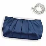 Minicloss Damen Satin Abendtasche Clutch Bag Elegante Kettentasche Handtasche für Damen Hochzeit Handtasche Party Abschlussball （blau）