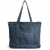 Hoxis Damen Leichtgewichtler weiche Denim-Tasche Shopper Schultertasche Marine Mittel
