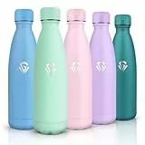 HoneyHolly Trinkflasche Edelstahl, 500ml BPA-frei, Thermosflasche, 18/8 Edelstahl, Wasserflasche Kinder, Doppelwandig Vakuumisoliert, Thermoskanne für Schule, Outdoor, Camping, Picknick