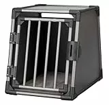 TRIXIE Hunde-Transportbox, Aluminium, M: 55 x 61 x 74 cm, grafit, stabil und geräuscharm, rutschfeste Liegematte, Sicherheitsverschluss, Klettleisten am Boden - 39336