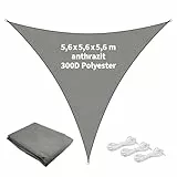 TTL GARDEN 5,6x5,6x5,6m Sonnensegel Dreieck gleichseitig anthrazit - Premium Polyester 300D 160g/m² 93% Abschattung - Sonnenschutz & Wetterschutz für Garten, Balkon & Terrasse, mit 3X Schnur 1,5m