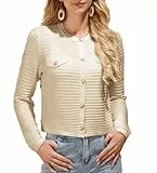 GRACE KARIN Damen Aprikosee Langarm Strickjacke Open Front mit Knopfleidte Bolero Elegant Gestrickt Jacke Frühling Outwear Aprikose L