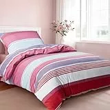 HENGWEI Warme Bettwäsche 135x200 2teilig Set Extraweiches Bunt Bettwäsche-Sets für Microfaser Bettbezug mit Kissenbezug 80x80cm, Rot Weiß Streifen
