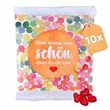 Fruchtgummi Herzen 10er Pack à 50 g – Aber sowas von schön, dass du da bist – leckere Trolli Gummiherzen-Tüten mit 10% Fruchtsaft – perfektes Dankeschön, Gastgeschenk oder Mitgebsel für jeden Anlass