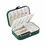 Henzin Schmuckkästchen Reise Klein PU-Leder Schmuckaufbewahrung Schmuckkoffer für Damen - Schmuckbox für Ringe, Ohrringe, Halskette - Geschenk - Schwarzgrün
