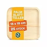 ECO SOUL quadratische Palmblatt-Teller 15 cm (6 Zoll) (25 Stück) | 100% kompostierbar & robust | Premium Einwegteller | Umweltfreundliche Party- & Dessertteller