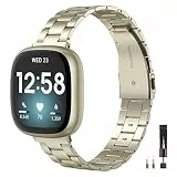 Wearlizer Armband Kompatibel mit Fitbit Sense/Versa 3/Versa 4/Sense 2 Armbänder Damen, Metall Edelstahl Ultra-Thin Chic Ersatz Armbänder für Frauen, Armband für Versa 3 Smart Watch, Rein Gold