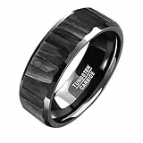 TUNGSTORY Wolframkarbid Herrenring Hammered - Schwarz Kratzfest Ehering Hochzeit Geschenk für Ihn Komfortring 62(19.7)