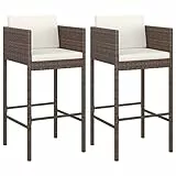 vidaXL 2X Barhocker mit Kissen Küchenhocker Garten Barstuhl Tresenhocker Thekenhocker Tresenstuhl Bistrohocker Gartenmöbel Braun Poly Rattan
