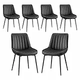 COLAMY Esszimmerstühle 6er Set aus technischem Stoff – Gepolsterte Stühle für Esszimmer & Küche mit Metallbeinen, Dickem Sitzpolster & Rutschfesten Füßen, Schwarz