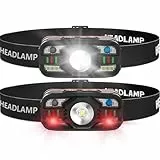 Skylla stirnlampe led aufladbar 2 Stück, Superhell Sensor Stirnlampe mit Rotlicht 11 Lichtmodi IPX5 Wasserdicht Kopflampe Perfekt zum Joggen, Campen, Angeln