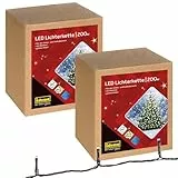 Idena 31869-2 - 2 Stück LED Lichterkette mit 200 LEDs in Gold-Gelb, für Außen & Innen, mit 8 Stunden Timer Funktion und Transformator, ca. 29,9 m lang, als Party Deko, Weihnachtsdeko