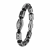 Cupimatch Wikinger Leder Armband Herren, Schwarz-Silber