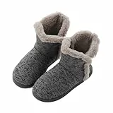 XINCHIUK Hausschuhe Winterpantoffeln Stiefel Hüttenschuhe Damen Wärmepantoffeln Plüschpantoffeln Herren Flache Schuhe Hoch Gefütterte Wärmepantoffeln Geschlossene Hüttenstiefel Gummisohle Rutschfeste