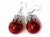 Miniblings Weihnachtsbaumkugeln Weihnachtsbaumkugel Ohrringe Miniblings Christbaumkugel Baumkugeln - Handmade Modeschmuck I Weihnachten Xmas rot glänzend - Ohrhänger Ohrschmuck versilbert