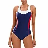 Veranobreeze Damen Sport Badeanzug Racerback Schwarz Sport Bademode (Sirene Rot/Dunkelblau/Weiß, EU38)