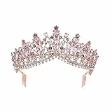 Minkissy Barock Vintage Krone mit Kamm Rosa Kristall Hochzeit Braut Tiara Barock Königin Krone Halloween Abschlussball Kostüm Diademe Haarschmuck für Frau Mädchen