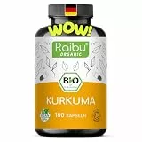 BIO Kurkuma Kapseln hochdosiert - 180 Curcuma Kapseln hochdosiert, 3000mg pro Tagesdosis - Hoher Curcumin Gehalt, in Deutschland produziert - Vegan kurkuma kapseln hochdosiert - Raibu