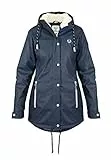 MADSea Damen Regenmantel Friesennerz mit Teddyfleece warm gefüttert Regenjacke wasserdicht, Farbe:dunkelblau, Größe:44