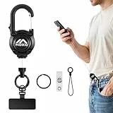MoKo Anti-Diebstahl Handy Lanyard mit Stahlseil, Ausziehbar & Abschließbar, Anti-Verlust Handyband mit 360° Metall Tether Tab, Schlüsselanhänger für Wandern Angeln Radfahren Outdoor, Schwarz