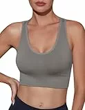Migcaput Damen Sport BH Gepolstert Crossback Yoga Sports Bra Rücken Verkreuzt Gerippt Bustier Ohne Bügel Atmungsaktiv BH mit Abnehmbaren Cups Sport Top Damen grau XL