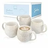 SÄNGER | Tassen Set Santorini 4 tlg, Kaffeetassen Set 4 Personen, Steingut Becher Spülmaschinenfest, Handmade Teetassen Set Cremefarben mit Flieder Blauem Farbverlauf 300 ml | PREMIUM COLLECTION